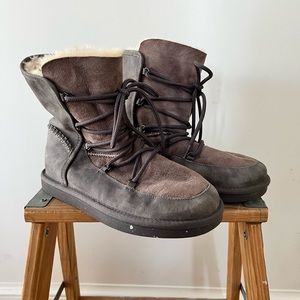 Ugg lace up boots. brown and gray. Size 8.
